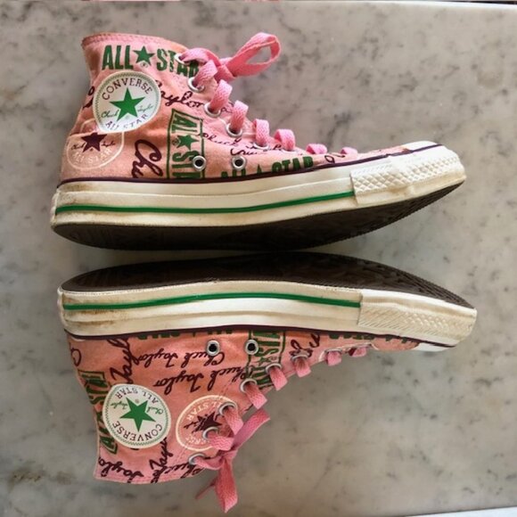 CHUCK TAYLOR ALL STAR CONVERSE Script Ltd Ed High Tops Pink Green Unisex… - Picture 7 of 16